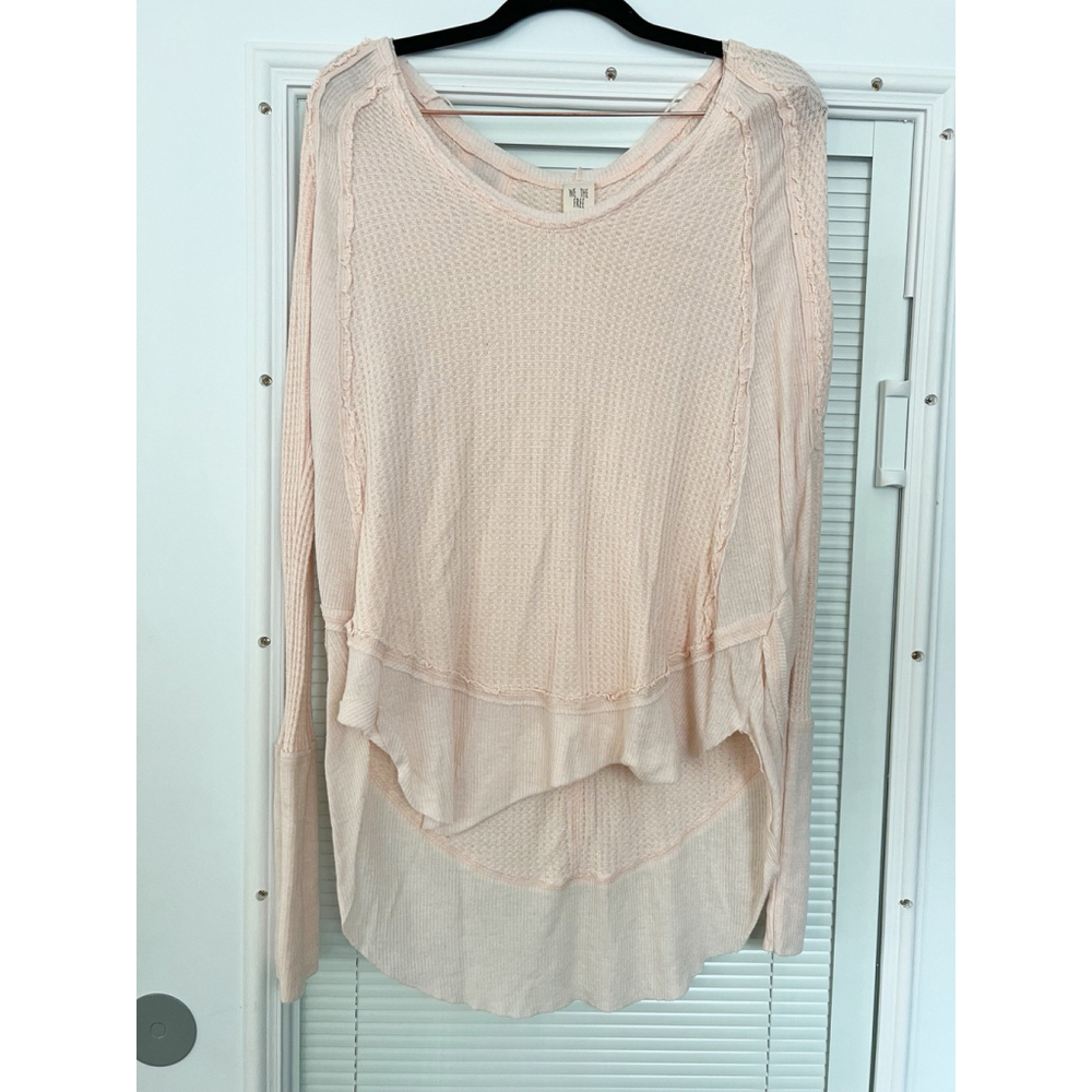 Free People WTF Womens Light Pink‎ V-Neck Long Sleeve Thermal Blouse Top Size M